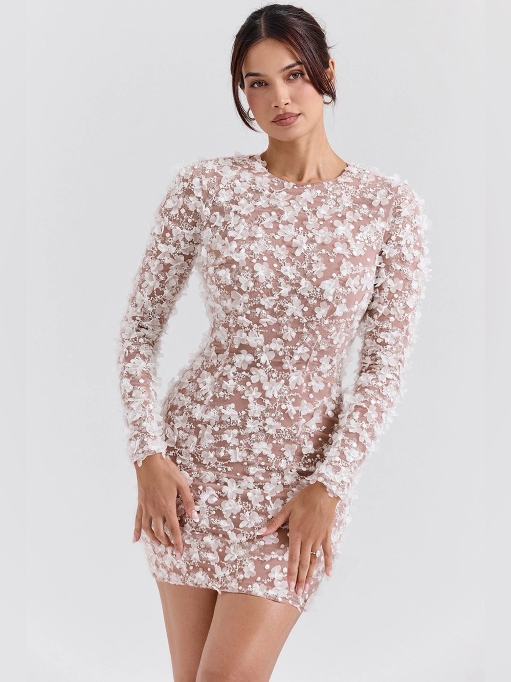 House of CB Blush Mini Dress with White Floral Appliqués